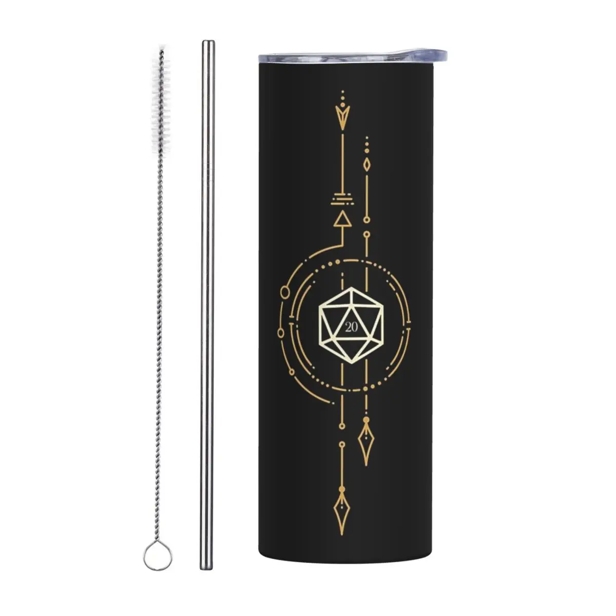 Sacred Geometry Minimalist Polyhedral D20 Dic Stainless Steel Tumbler Insulated Mugs Thermal Cold Cups Straw With Lid 20oz