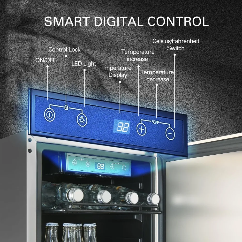 Refrigerator, Commercial Grade Beverage Fridge Fast Cooling with Stainless Steel Door Built-in Indoor/Outdoor for Soda