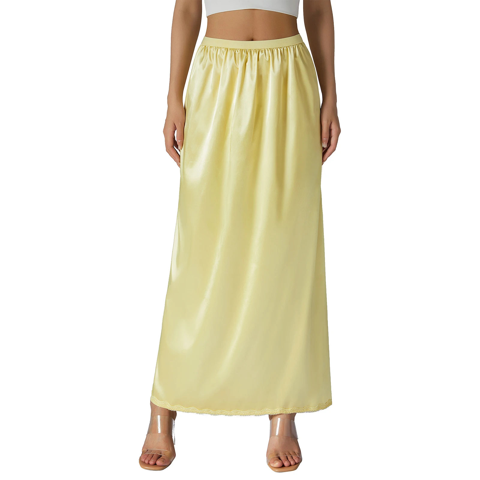 Vrouwen Half Slip Onderrok Effen Kleur Elastische Taille Binnenvoering Voor Midi Rok Lange Onderrok Voor Dames