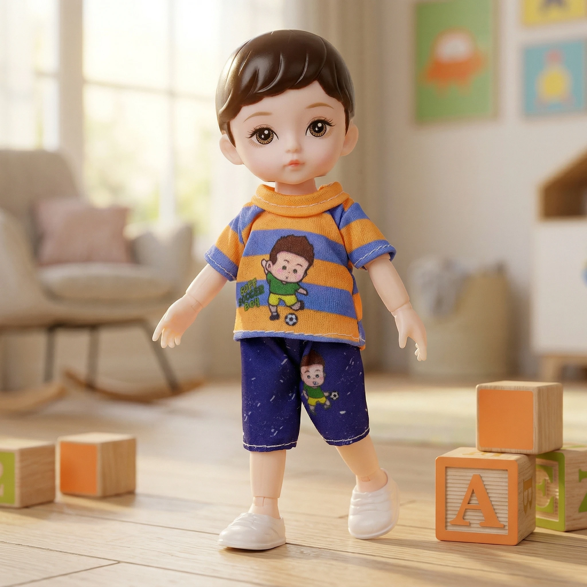 One Piece 6 Inches Cute Baby Dolls, Boy Model 13 Movable Joints Plastic Painted Eyes, For Children Girl Birthday Gift Toys