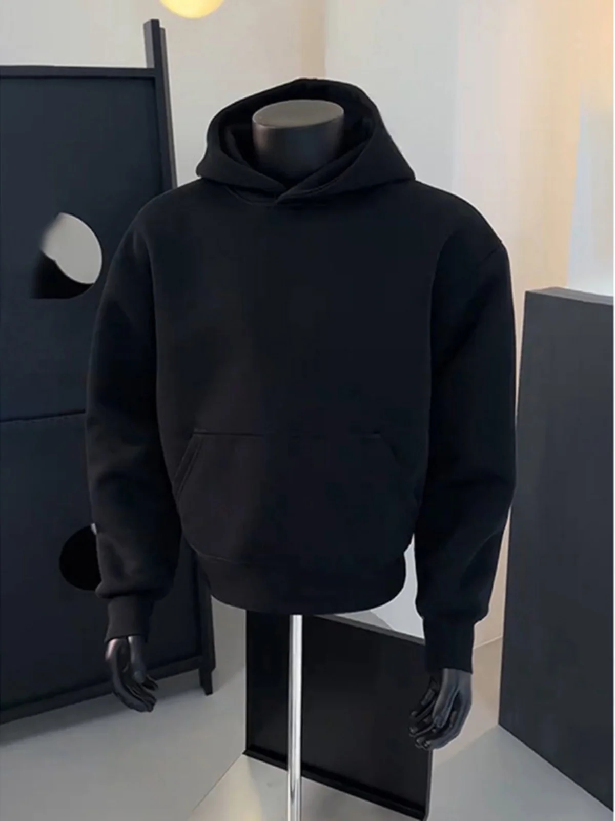 

American Style Fleece Lined Black Hoodie Men's Autumn Trendy Streetwear Jacket Couple's Matching Hooded Sweatshirt
