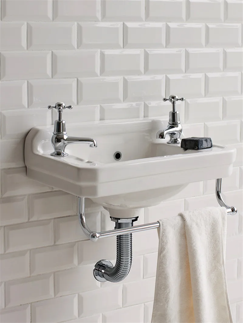 French Retro Small-sized Wall Mounted Washbasin, Classical Double Faucet Small Unit Bathroom Washbasin