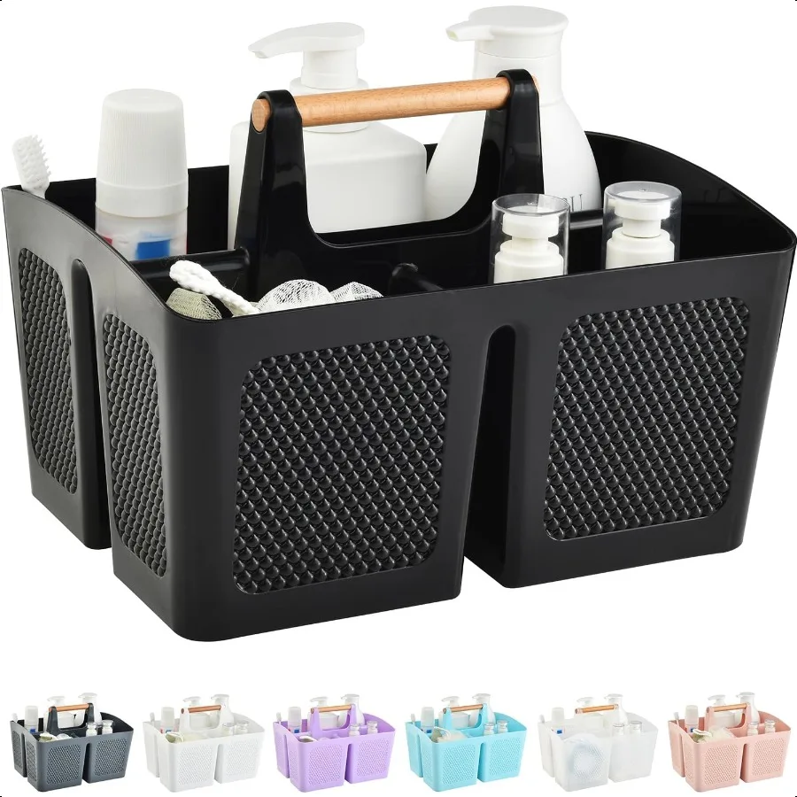

Portable Shower Caddy Basket with 3 Compartments Portable Divided Cleaning Caddy Organizer Storage Tote Bin with Handle for Bat