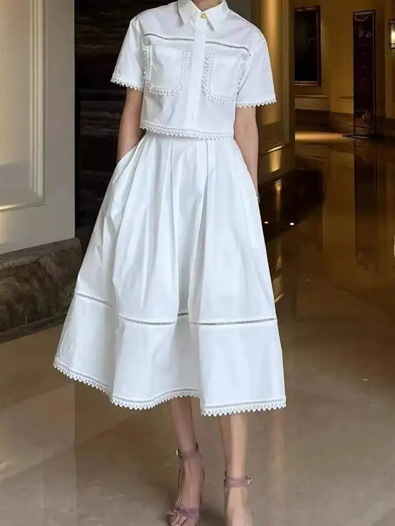 الصلبة قطعتين مجموعات للنساء التلبيب كم قصير بلايز عالية الخصر ألف خط تنورة التخسيس مجموعات الإناث الاسلوب المناسب الكورية KS7Z