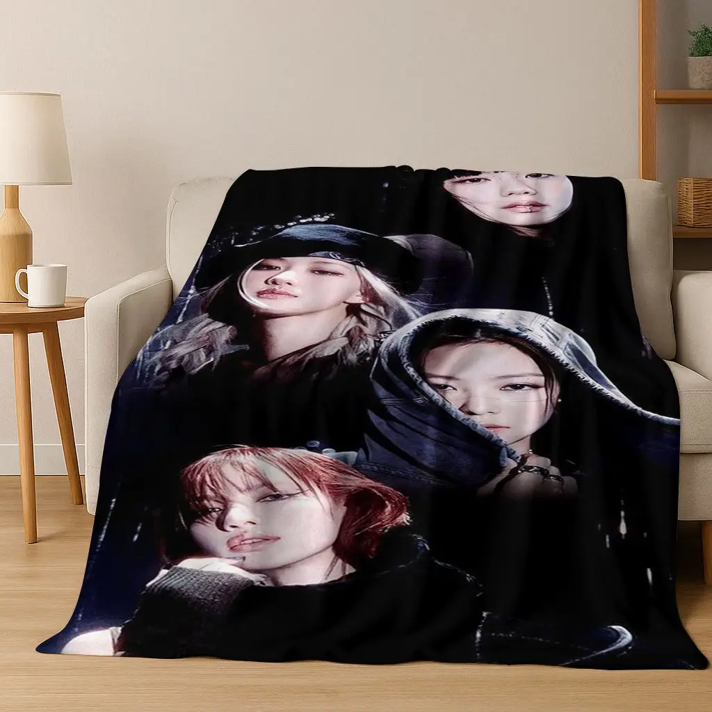 3D Kpop B-noir rose chanteur groupe étoile flanelle couverture douce chaude jeter couverture pour lit chambre salon cadeau de noël