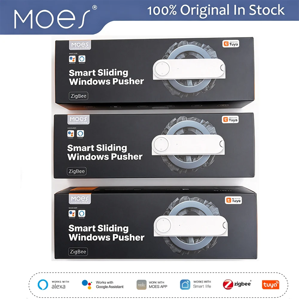 Moes Tuya Smart Sliding Window Pusher Zigbee 3.0 Solar Charge No Wiring Auto Open Close APP Voice Control By Alexa Google