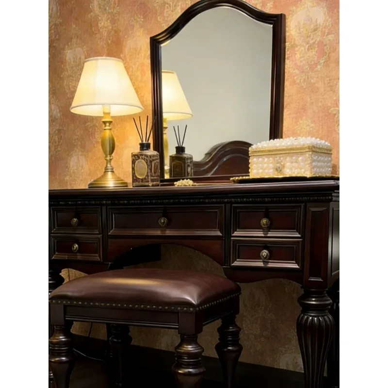 American retro dressing table, solid wood makeup table, bedroom makeup cabinet