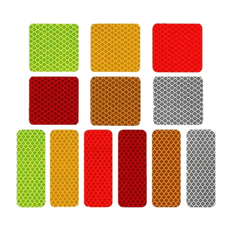 10pcs/set Car Reflective Tape Square Strip Shaped Night Safety Reflective Strap Stickers for Students Schoolbag Backpack Label