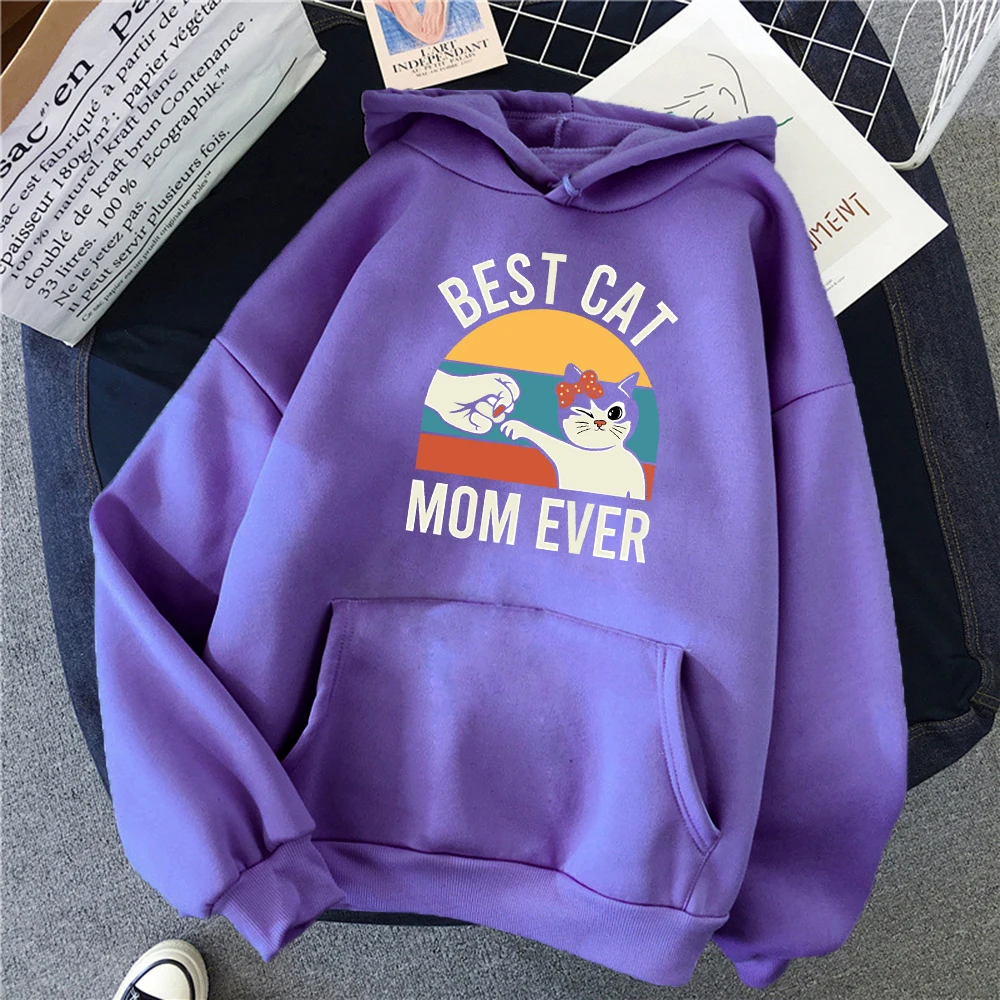 Best Cat Mom Ever Cute Prints Women Hoody Soft Fleece Hoodies Hip Hop Street Clothes Casual Multicolor Y2K Sportswear Unisex