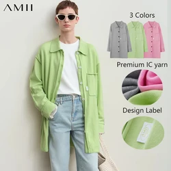 Amii-レディースウールカーディガン、ラペルとドロップスリーブのロングルーズセーター、ストリートウェア、秋、新品、12453071、2024