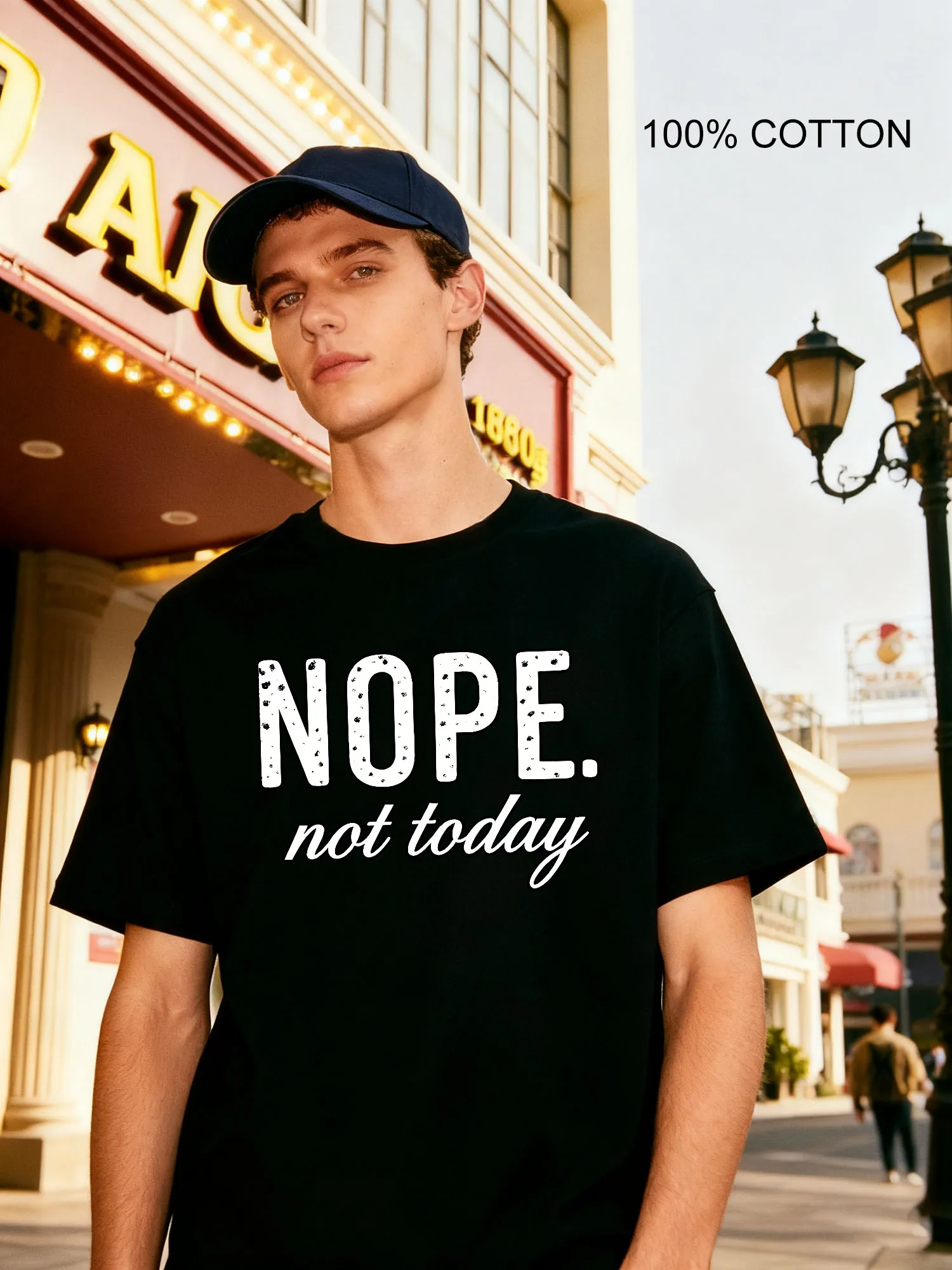 Nope Not Today Attitude Graphic Men's T-Shirts Casual Design Crew Neck T-Shirt 180g Street 100% Cotton