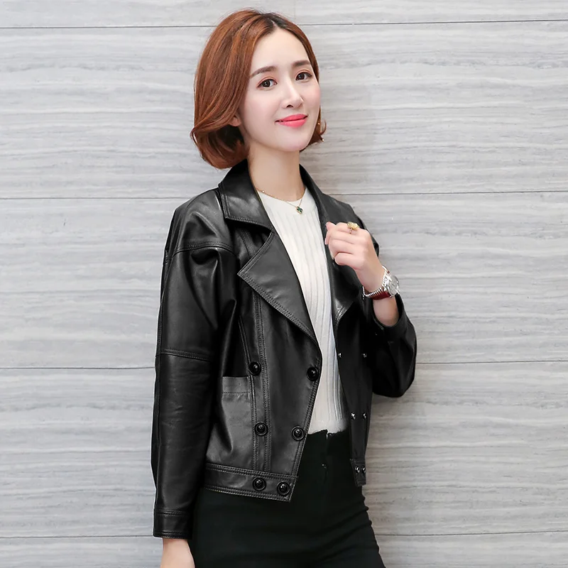 Áo Khoác Da Nữ Lông Cừu Ngắn Thật Chính Hãng Da Áo Quần Áo Mùa Xuân, Mùa Thu Veste Femme