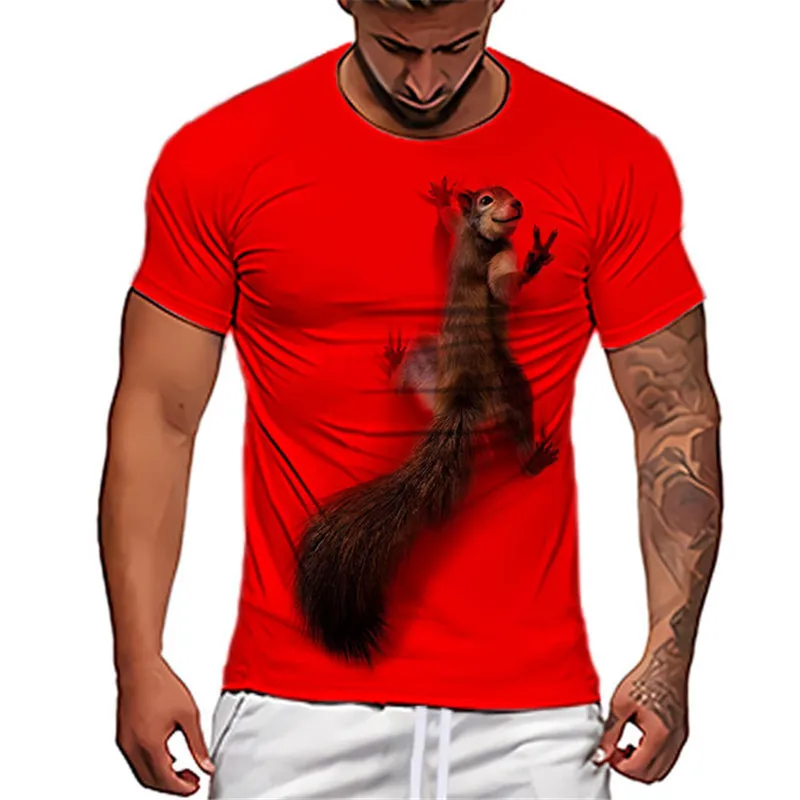 Squirrel Pattern 3D Men's T-Shirts Short Sleeve Summer New Streetwear Oversized Tops Animal Print Loose Casual Tee Big Size 6XL