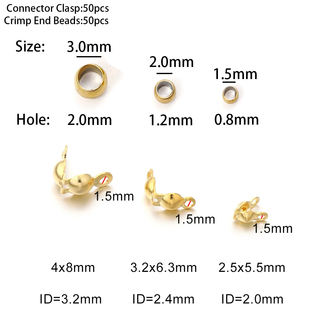50pcs Stainless Steel Connector Clasp Fitting Ball Chain End Crimps Beads For Bracelet Necklace Chains Jewelry Making Supplie image 2
