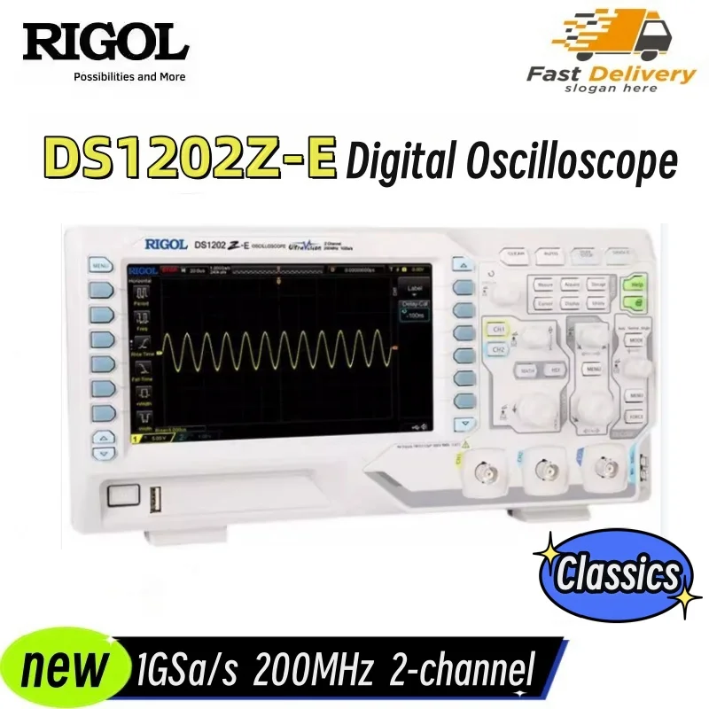 Rigol DS1202Z-E Two Channel, 200MHz Digital Oscilloscope,24 Mpts,1 GSa/s