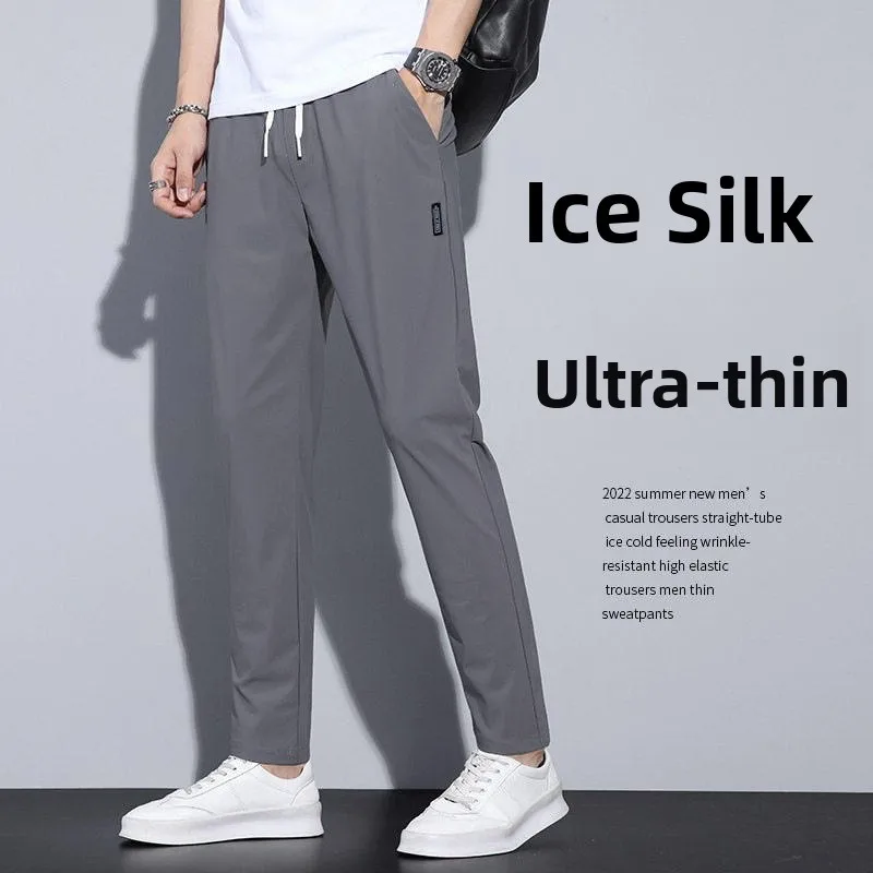 

Quick Dry Ice Silk Thin Casual Pants for Men Summer Outdoor Workwear Breathable Cool Feeling Straight Leg Loose Fit Trousers