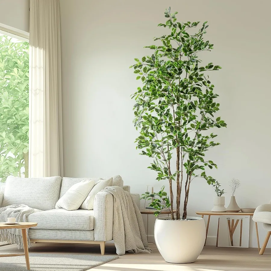 

Artificial Ficus Tree Indoor 8ft Large Potted Faux Tree with Realistic Silk Leaves Trunk for Home Office Living Room Corner Dec