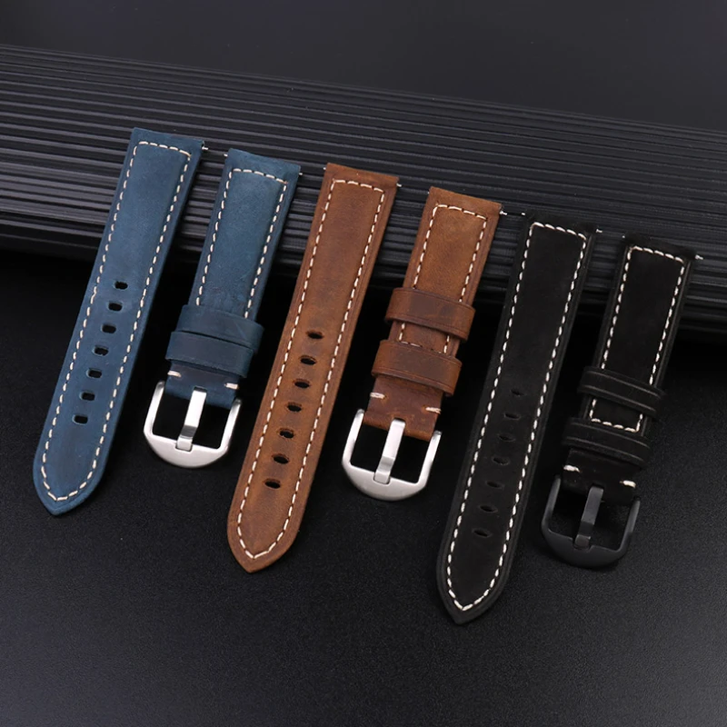 Cow Leather Watch Strap Brown Black Blue green khaki Vintage Watch Band 20mm 22mm 24mm 26mm For Panerai Casio HUAWEI Men\'s strap