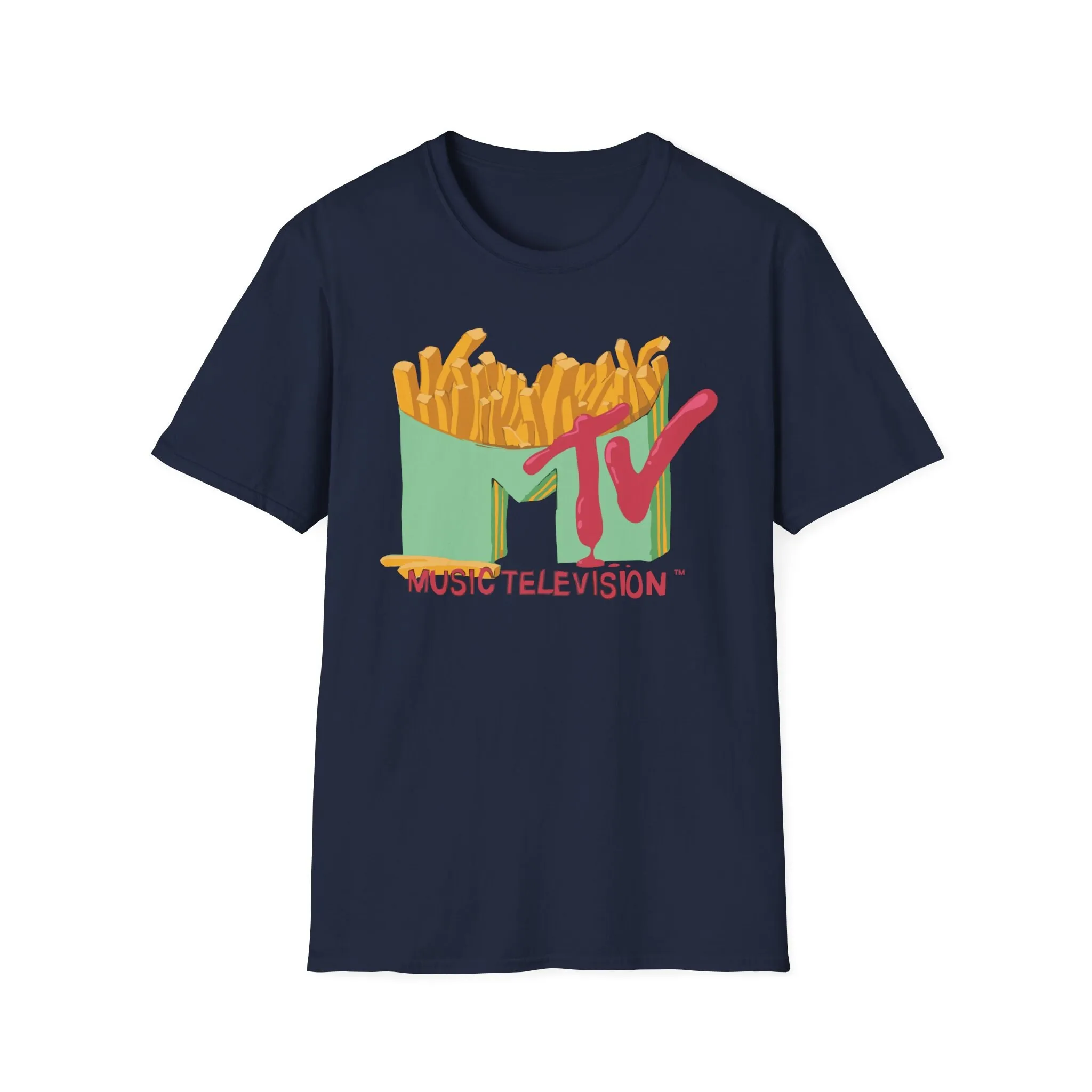 MTV French Fry Box Ketchup Drip Logo T Shirt Vintage 80s Inspired