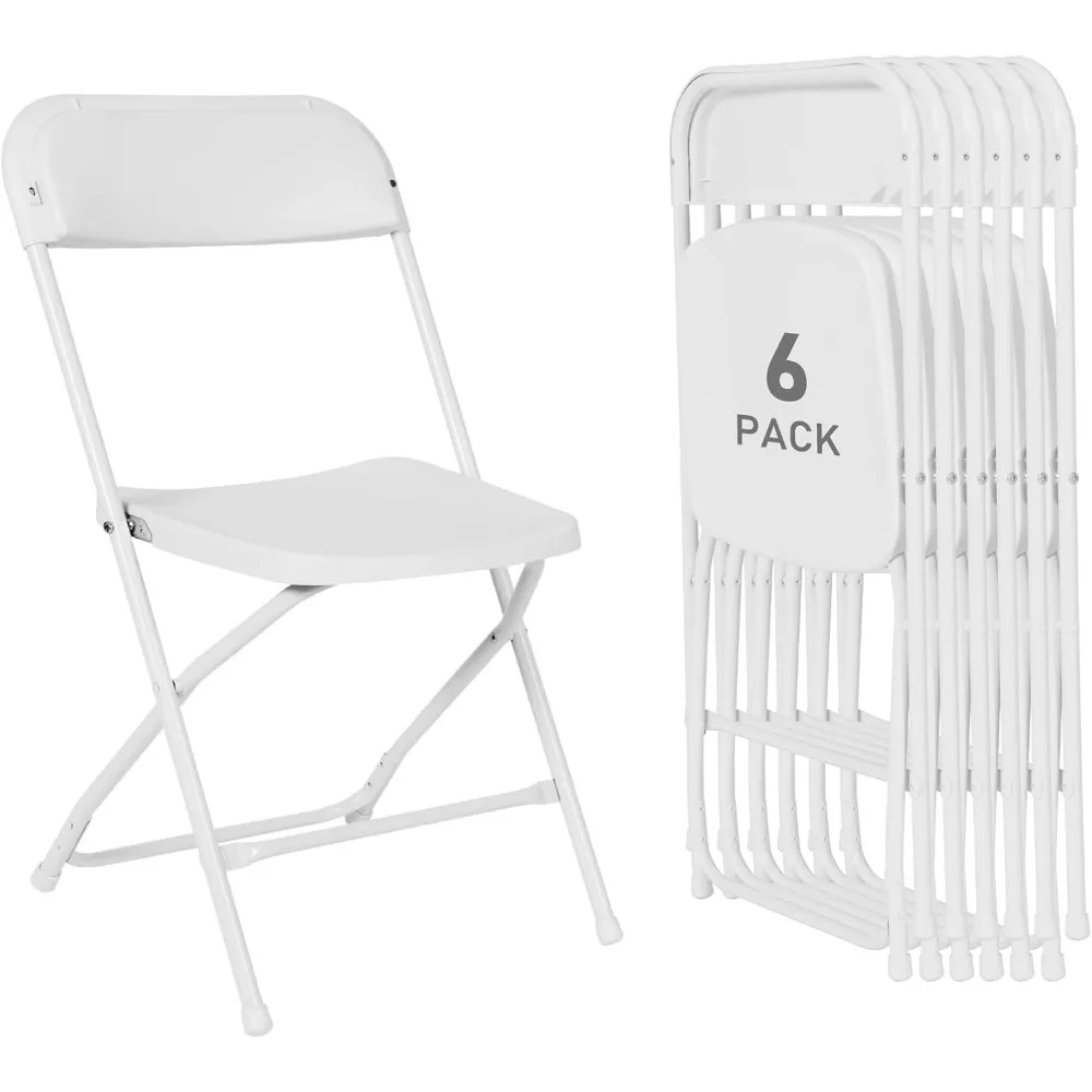 

6 Pack White Folding Chairs, Plastic Folding Chair for Outside, Indoor Outdoor Portable Commercial Seat, Customized