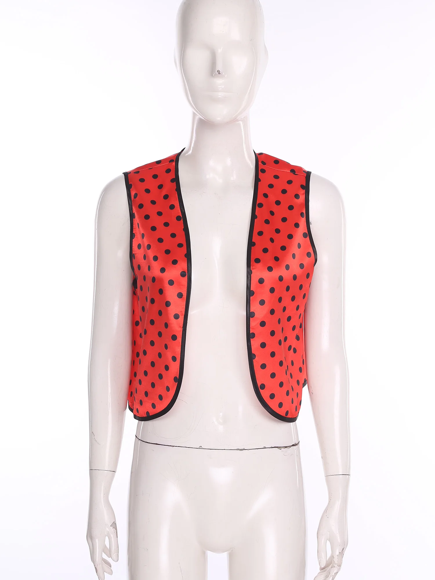 

Women Clown Ringmaster Circus Performance Dress-up Vest Polka Dot Print Satiny Tank Top Cardigan for Party Raves Cosplay Tops