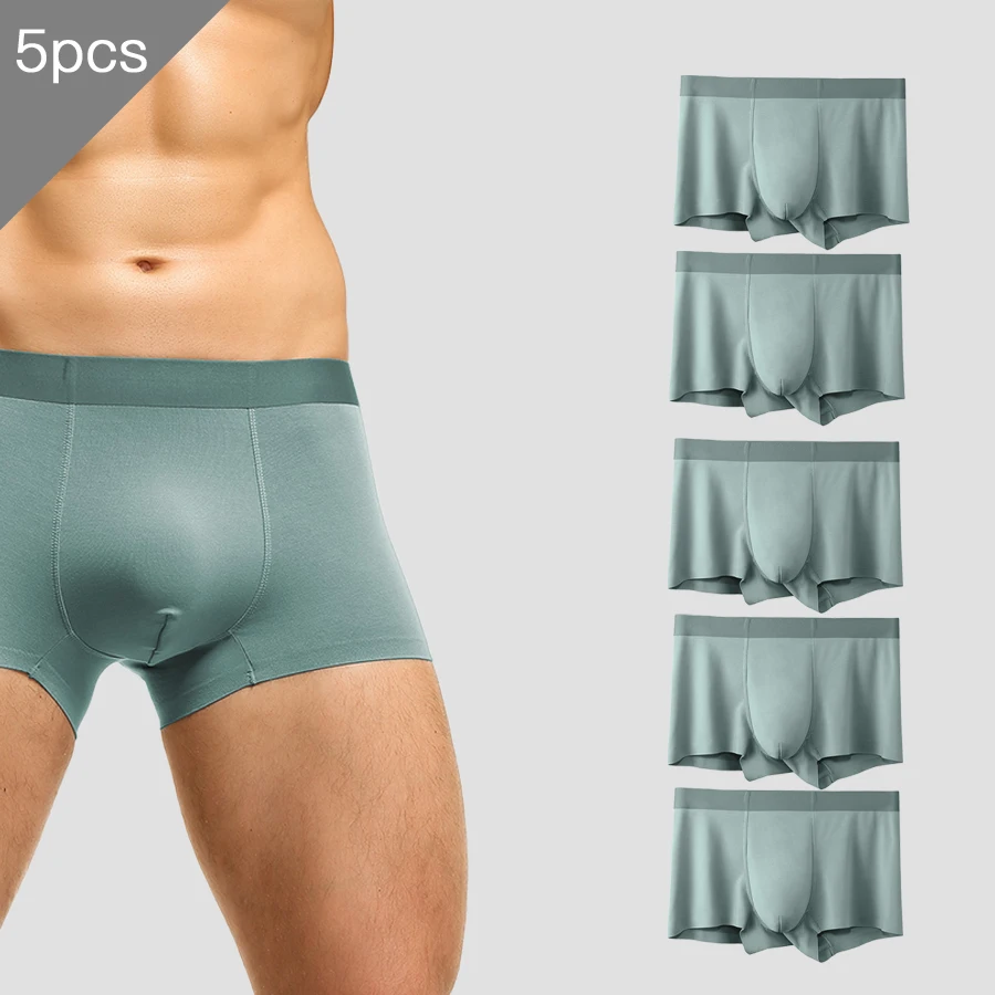 

5PCSMen's underwear, men's seamless flat pants, summer thin style, comfortable, breathable, sporty, four-corner short pants with