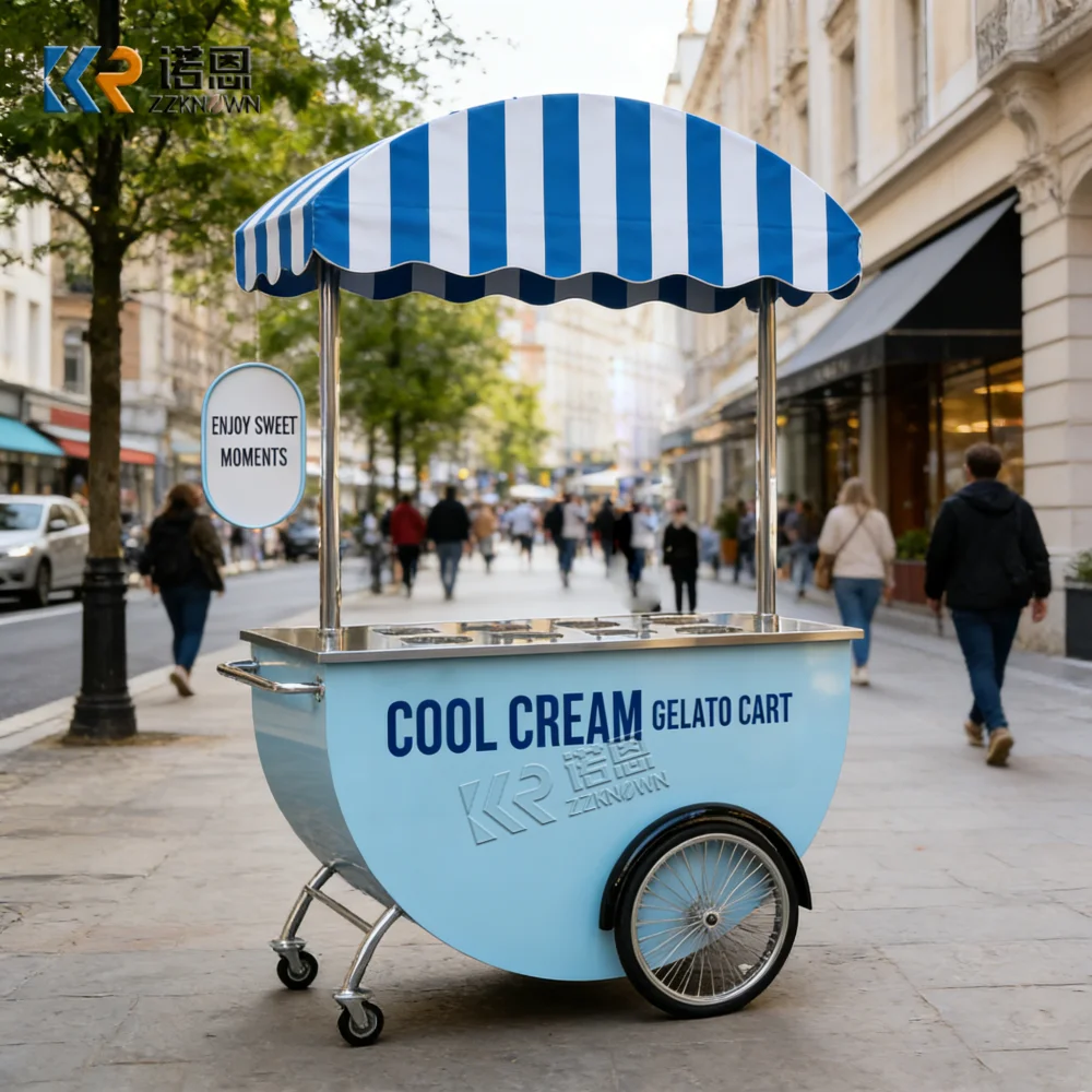 Custom Ice Cream Cart Stainless Steel Dessert Kiosk Snack Coffee Portable Street Mobile Dessert Push Cart For Street Festival