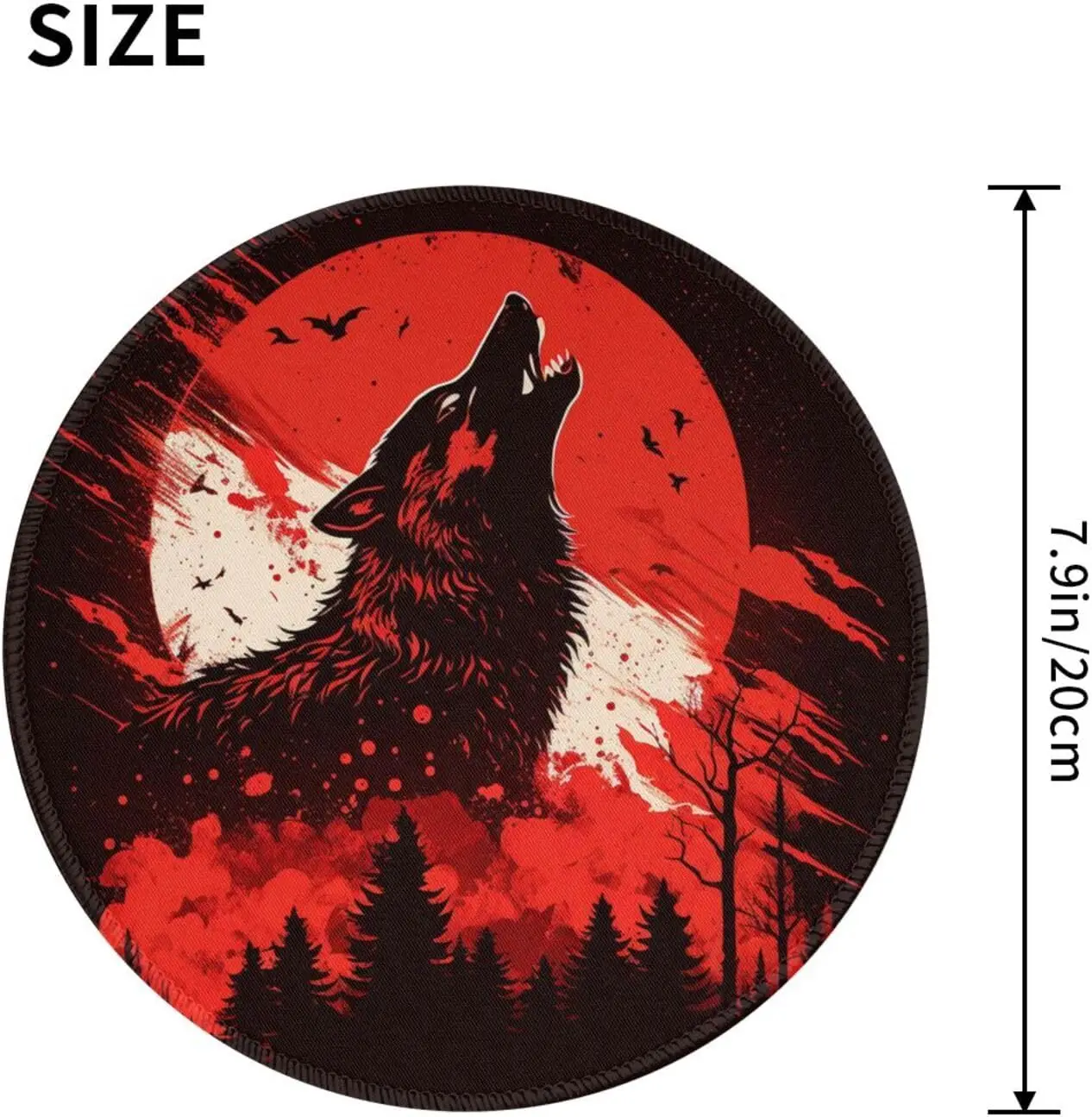Howling Wolf Blood red Moon Cool Mouse Pad Non-Slip Rubber Round Mousepads Mat for Gaming Office Work Computer Laptop Home Gifts