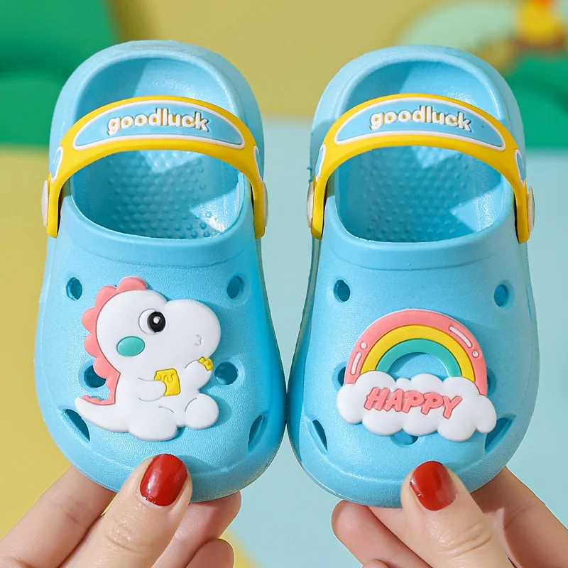 Sandal Pantai Lucu Anak-anak Dinosaurus untuk Anak-anak Sepatu Taman Tertutup untuk Anak Laki-laki Perempuan Anak-anak Sandal Kamar Kecil Rumah Antiselip