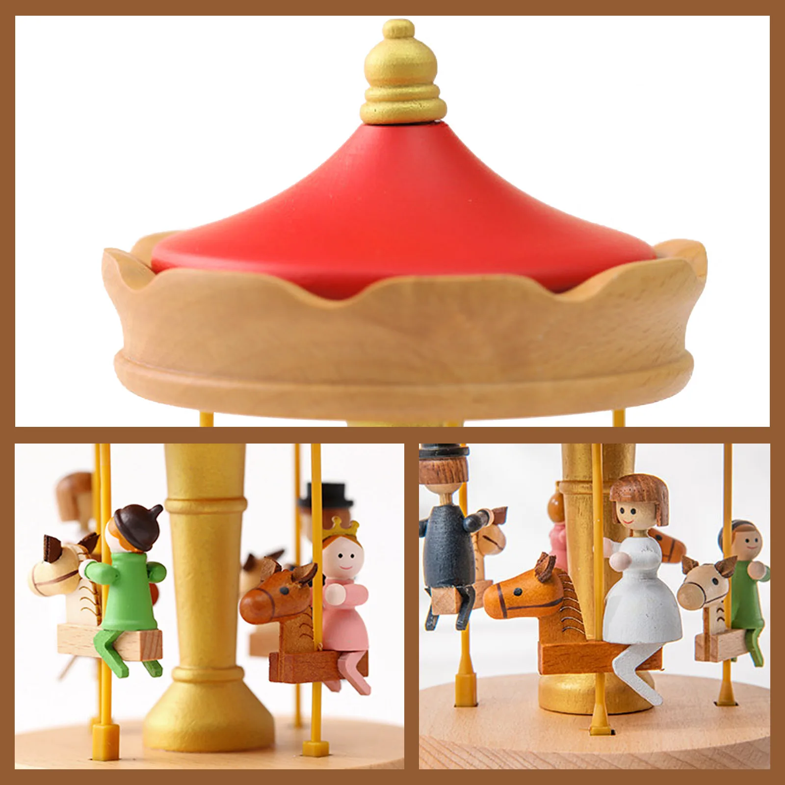 Rosiking Wooden carousel family version of the music box home ornaments  For Christmas Birthday Gifts