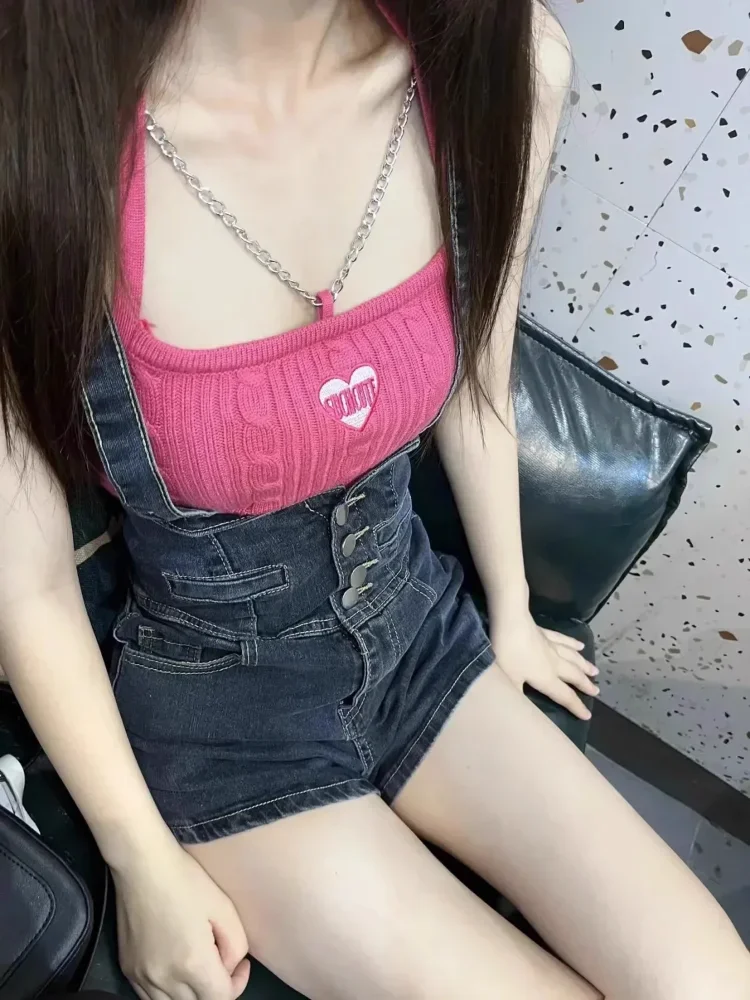 

High Waisted Rompers Women Hip-Wrapped Vintage Denim Trousers Sexy Y2k Clothes American Retro All-match Streetwear Hot Girl Cool