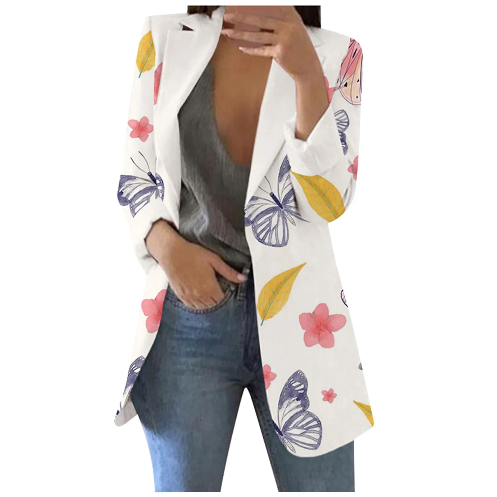 Women\'S Coat For Autumn Fashion Colorful Short Suit Casual Printed Suit Long Sleeve Loose Comfortable Cotton Cardigan Coat 2023