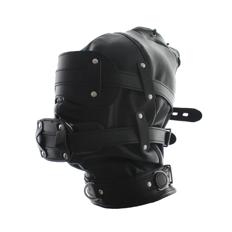 Faux PU Leather Sexy Hood Masks Costumes Adults Cosplay Party Face Mask Metal Buckle Blindfold Hood Punk Role Play Accessories
