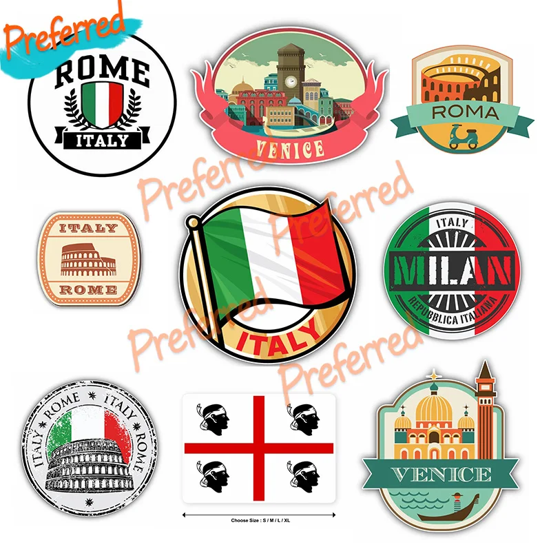 

Italian Flag Sticker, Travel Stamp Sticker, Rural Car Bumper, Vinyl Sticker, Souvenir, Tourist Map Customizable in Any Size