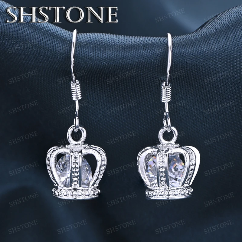 

AAA Zircon Classic 925 Sterling Silver Crown Drop Earrings Cute Jewelry For Women Lady Charm Wedding Party Elegant Accessories