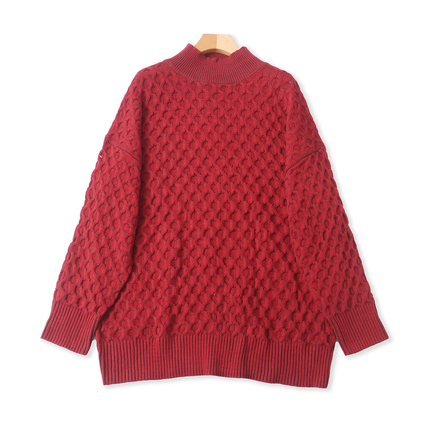 

Autumn Winter Women's Loose Fit Sweater Thermal Knitted f High Collar Casual Versatile Big Version Sweater with Twist Flower