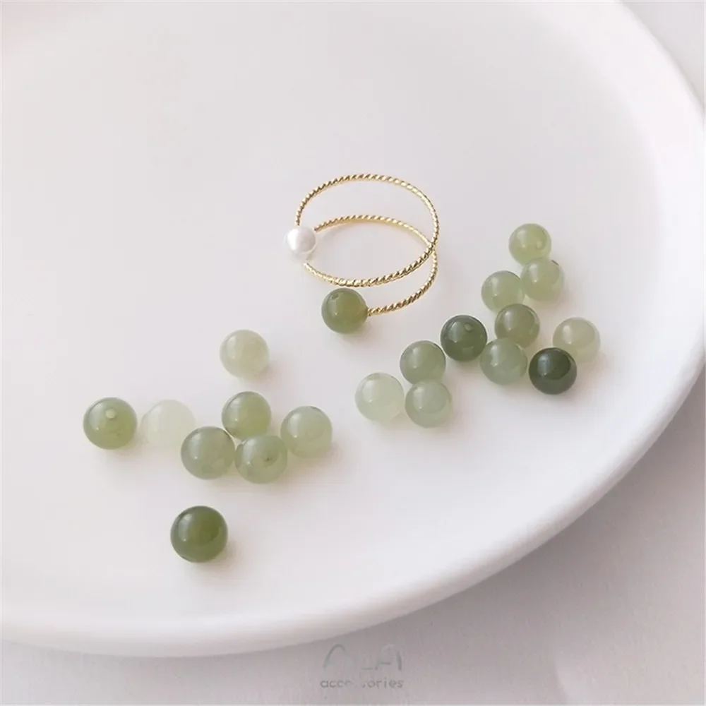 

Natural Hetian jade half hole round bead clear aquamarine single bead hand scattered bead DIY ear nail earrings ring bracelet ma