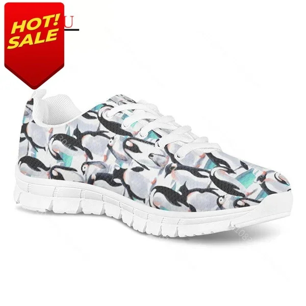 Simpatico Cartone Animato Pinguino Stampa Uomini Scarpe Casual Maschio Lace Up Scarpe Basse Animali Schizzo Personalizzar