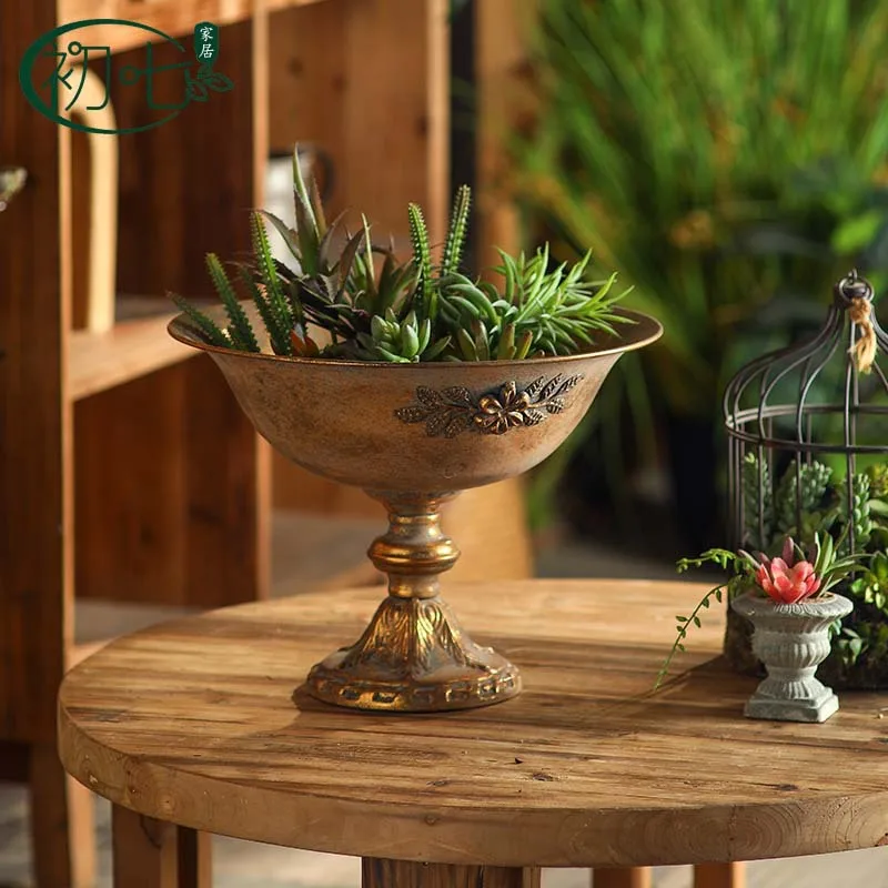 European vintage gold flower pot ornaments, home courtyard landscaping vase decorations