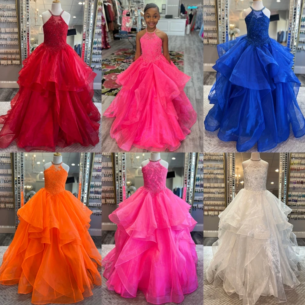 Barbie Pink Girl Preteen Pageant Dress Crystal Lace High Neck Little Kid Birthday Formal Cocktail Party Gown Teens Junior Miss