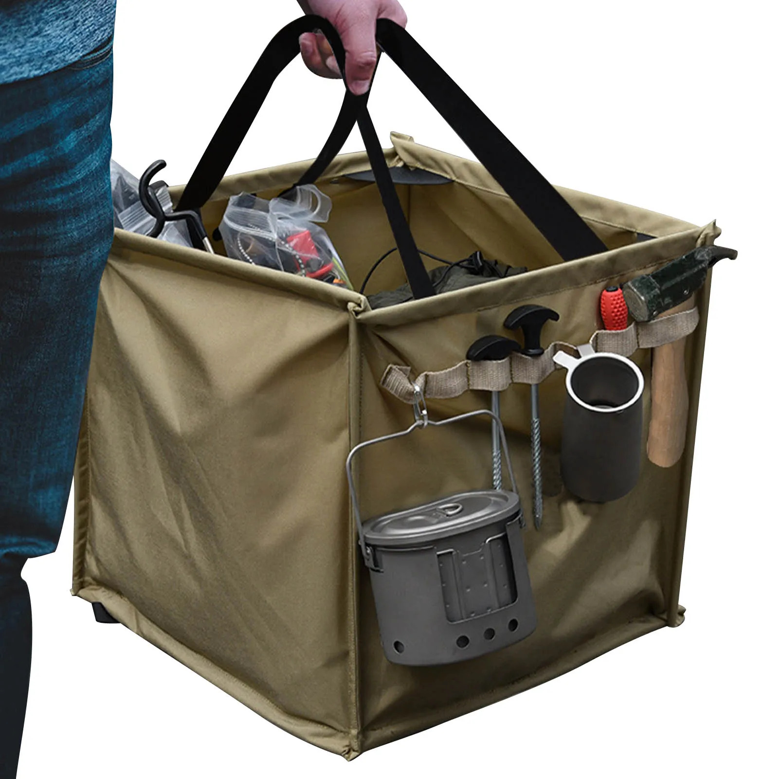 Collapsible Outdoor Camping Tool Bag Wide Mouth Gear Carrying Bags Picnic Caddy BBQ Organizer For Utensil Plate Condiment Paper