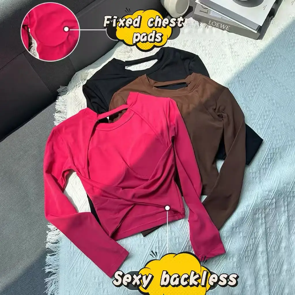 Sexy Short Backless Fixed Chest Pad Sports T-shirt Vest Women's Tight Fitting Quick Drying Slimming Yoga Suit Top Clothing