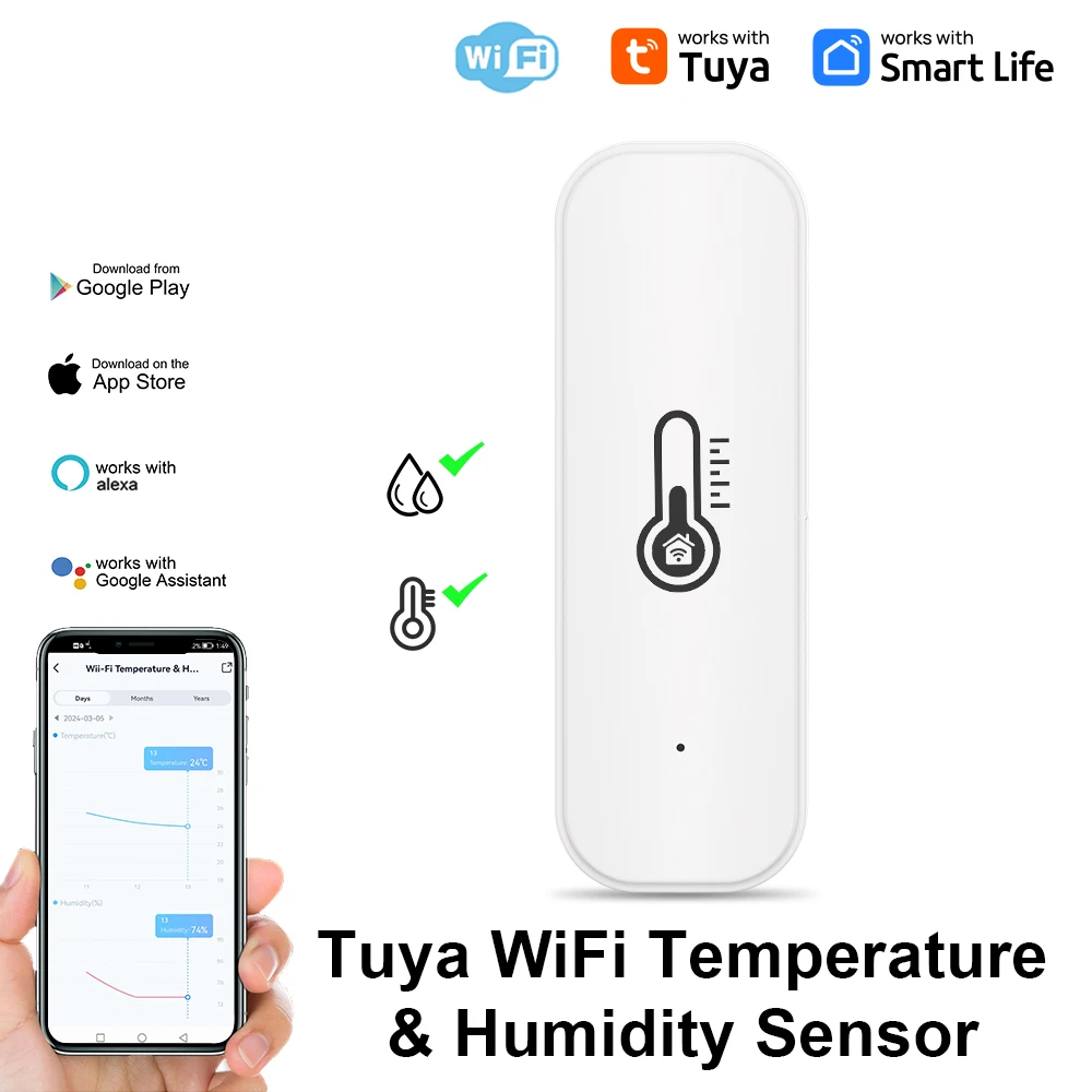 Tuya WiFi Temperature and Humidity Smart Home Thermometer Hygrometer APP Remote Alarm Work with Alexa Google Home