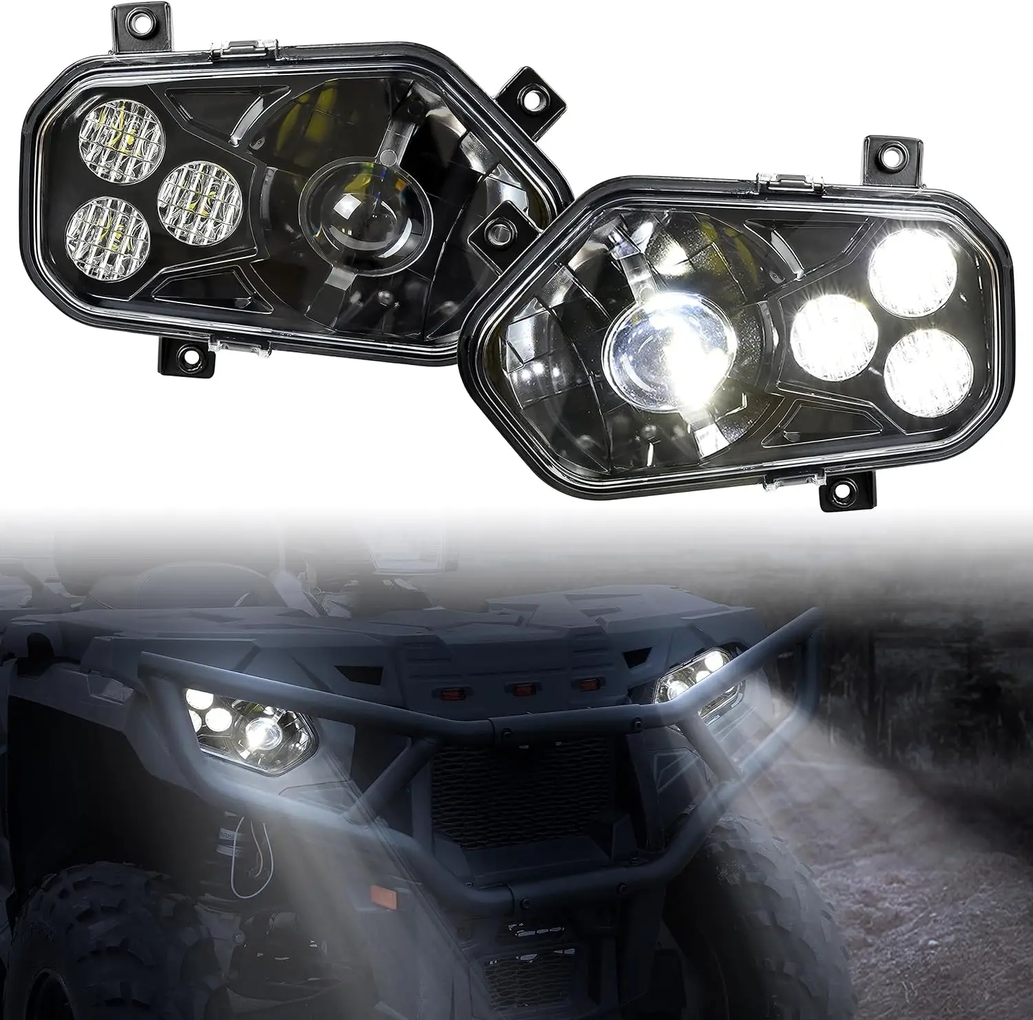 

For Polaris and Sportsman LED Headlight Kit Chrome ATV UTV Replacement Headlights for RZR 800 900 Ranger Model 2011-2014