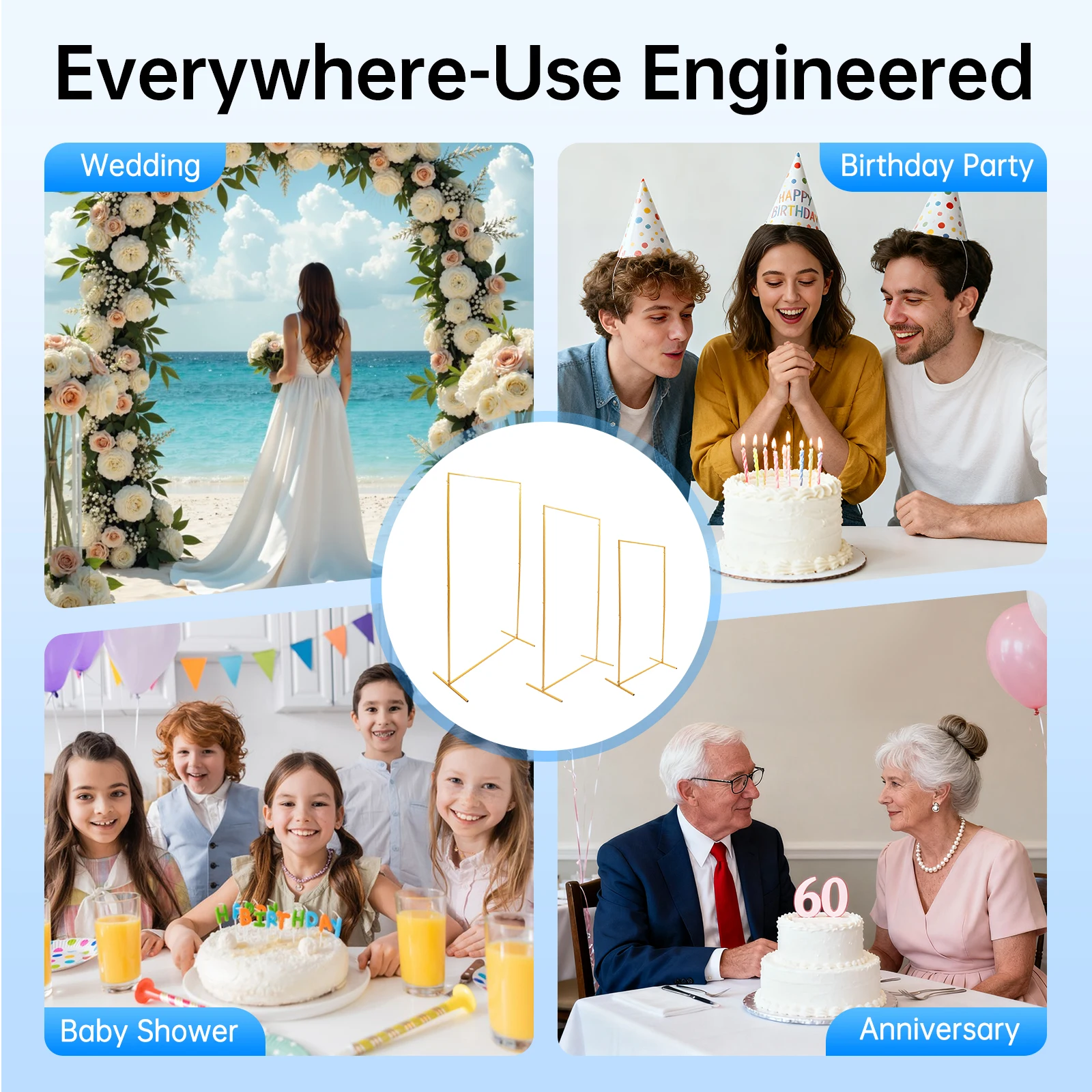 Gold Wedding Stand Set With English Installation Diagram - Lightweight(15.43Lbs Total)&Detachable, Bubble Bag Protective Package