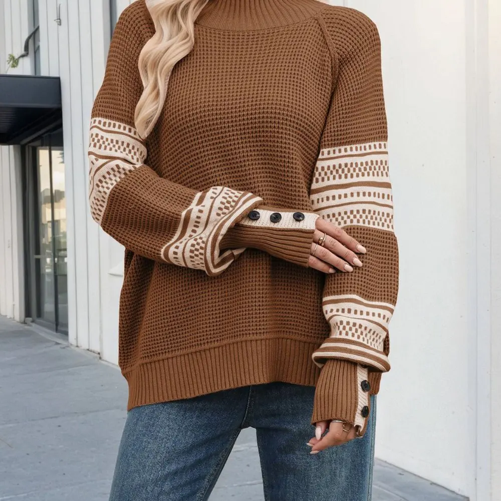 

Новый осенне-зимний вязаный цветной блок с полувысоким воротником, модный верхний свитер для женщин, бестселлер