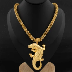 Crocodile Pendant 18K Luxury Gold Color Neclace Chain Dubai Jewelry Fashion African Gold Plated Statement Pendant Set Daily Wear