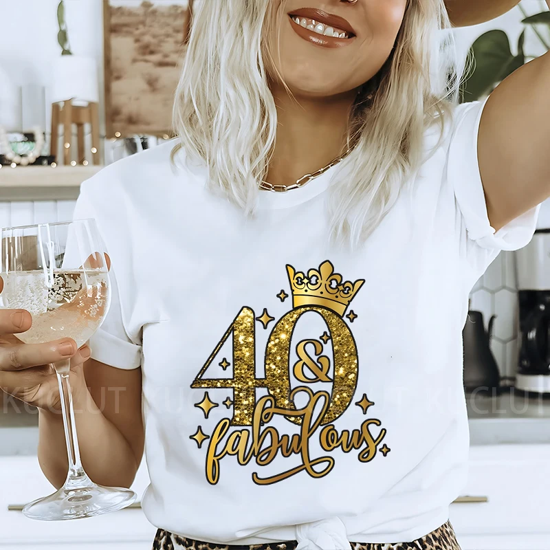 Women T-shirt 40th Fabulous Tees Ladies 40th Birthday Queen Party Shirt Fashion Graphic Tops Casual Aesthetic Female Clothing