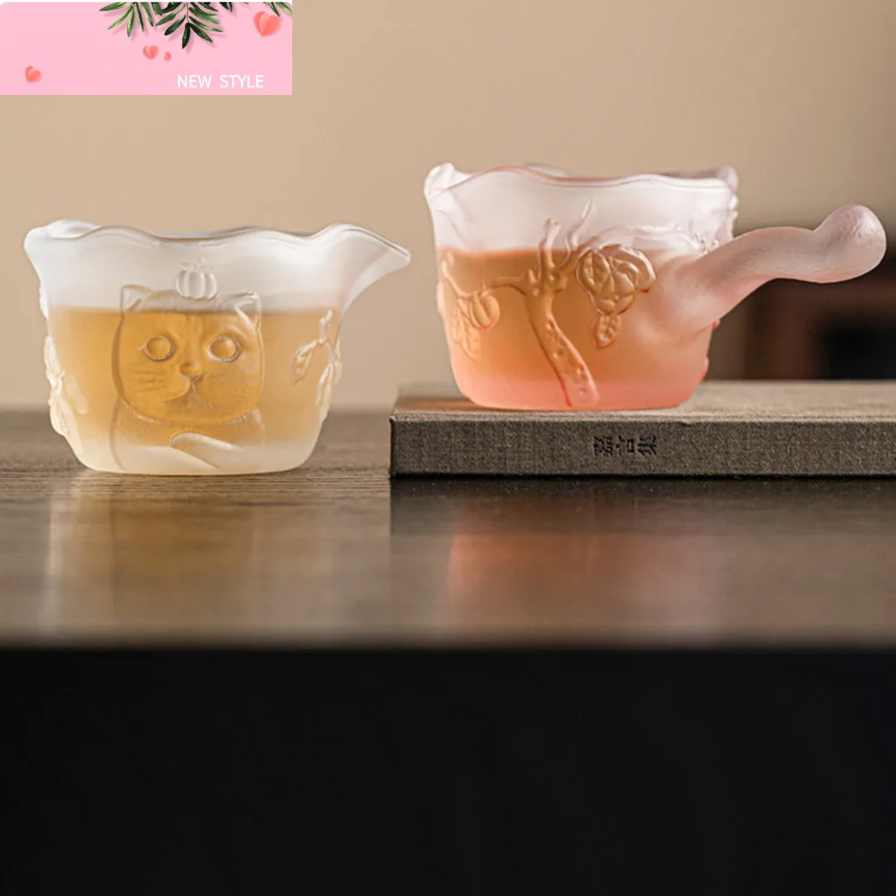 

200ml Crystal Glass Side Handle Tea Pitcher Creative Persimmon Cat Cha Hai Household Justice Cup Coffee Tea Items Accessories