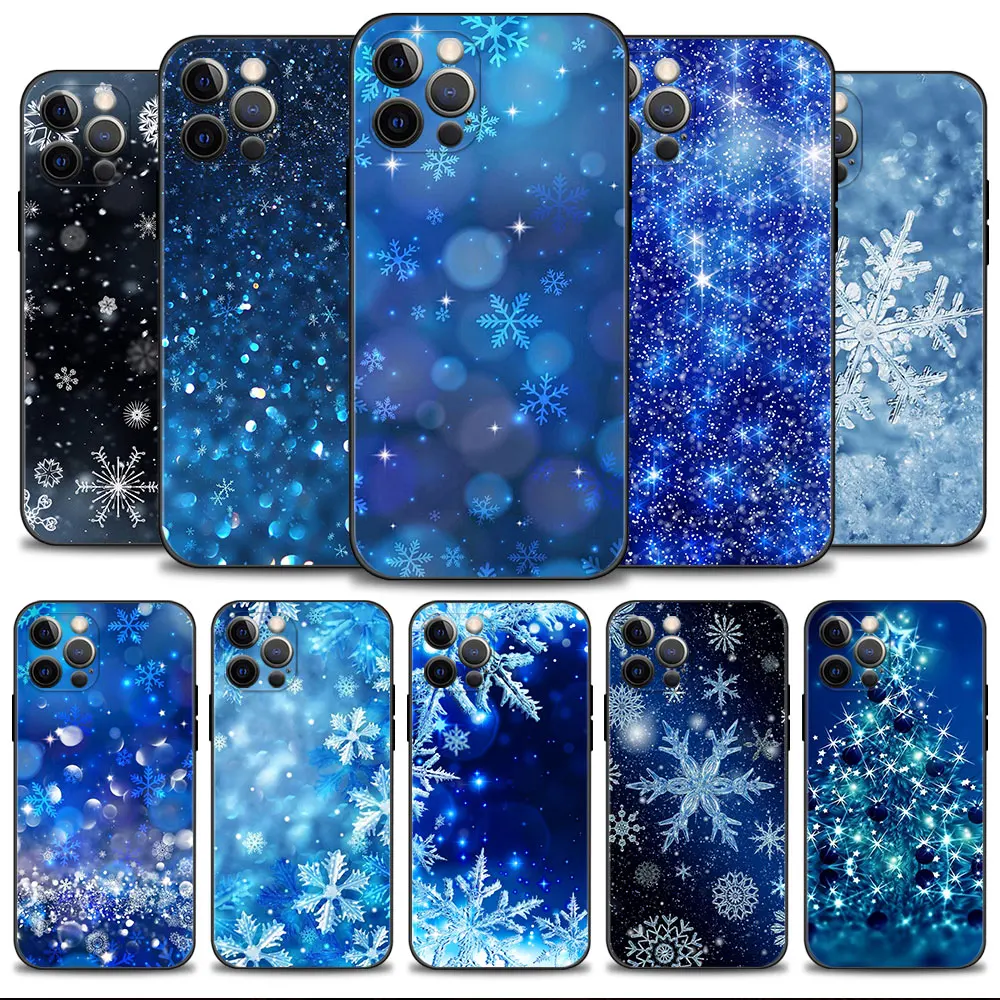 Phone Case For Apple iPhone 15 14 13 12 11 Pro Max 13 12 Mini XS Max XR X 7 8 Plus Cover Shell Winter Blue Snowflakes